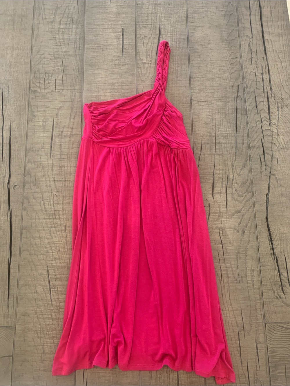 Cache One-Shoulder Braided Strap Dress in Fuchsia